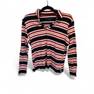 Charter Club red & blue striped long sleeve polo shirt size PL